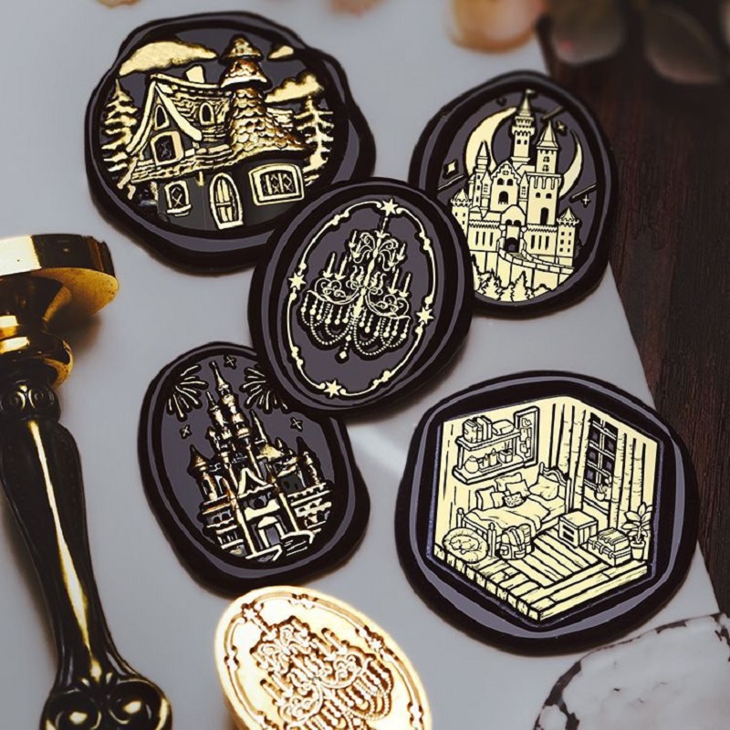Wax Seal Stamp Set - ตราประทับขี้ผึ้งวินเทจ ฮาโลวีน ตราประทับงานแต่งงานแบบกำหนดเอง ตราประทับขี้ผึ้งลายปราสาทโบราณ อุปกรณ์งานฝีมือ ชุดตราประทับและแม่พิมพ์