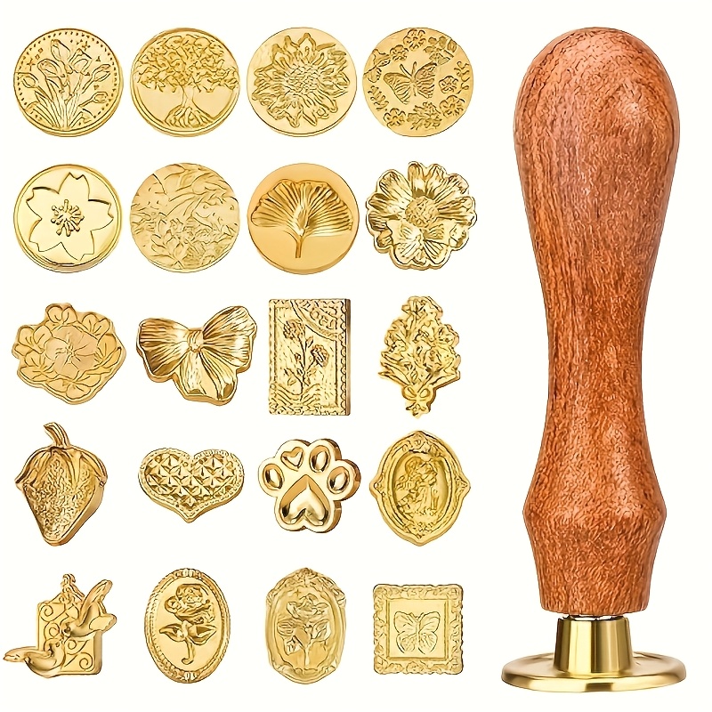 Wax Seal Stamp Set - ชุดตราประทับขี้ผึ้ง 21 ชิ้น พร้อมหัวประทับตราขี้ผึ้งหลากหลายสไตล์แบบคลาสสิกย้อนยุคและด้ามจับไม้