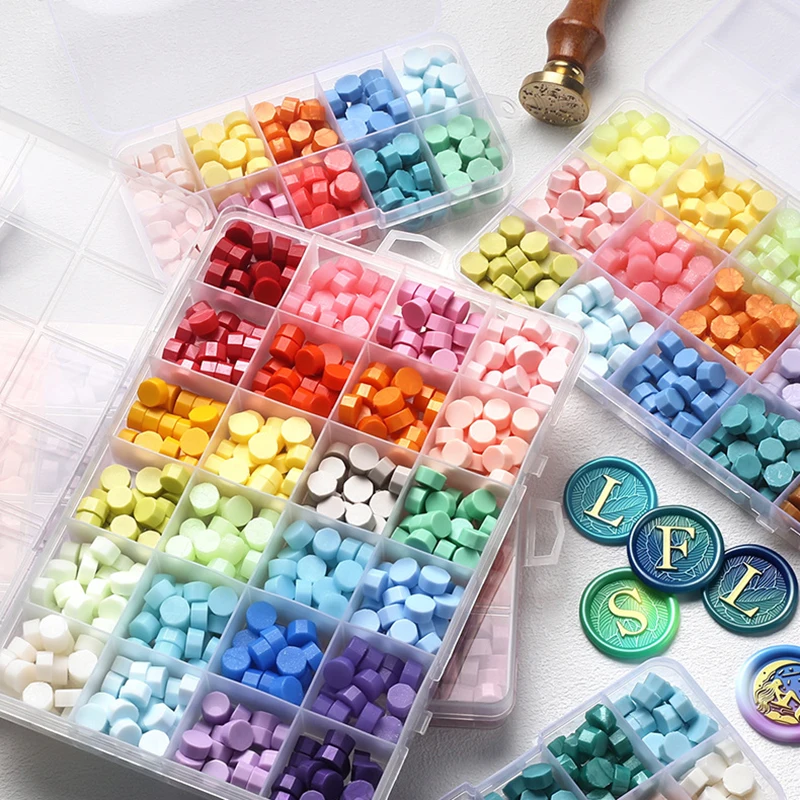 Wax Seal Stamp Set - ชุดเม็ดขี้ผึ้งซีลแบบย้อนยุค 10-15 ช่อง เม็ดขี้ผึ้งสำหรับประทับตรา สำหรับห่อของขวัญปีใหม่ งานฝีมือวันหยุด